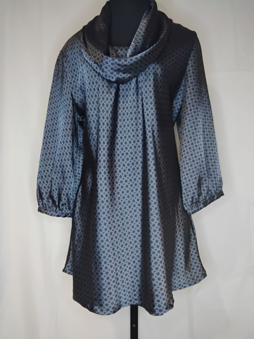 Apt. 9 Charcoal Grey With Black Polka Dot Cowl-Neck Tunic